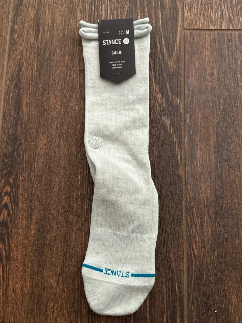 Stance Casual Crew Socks in Light Gray with Blue Accent